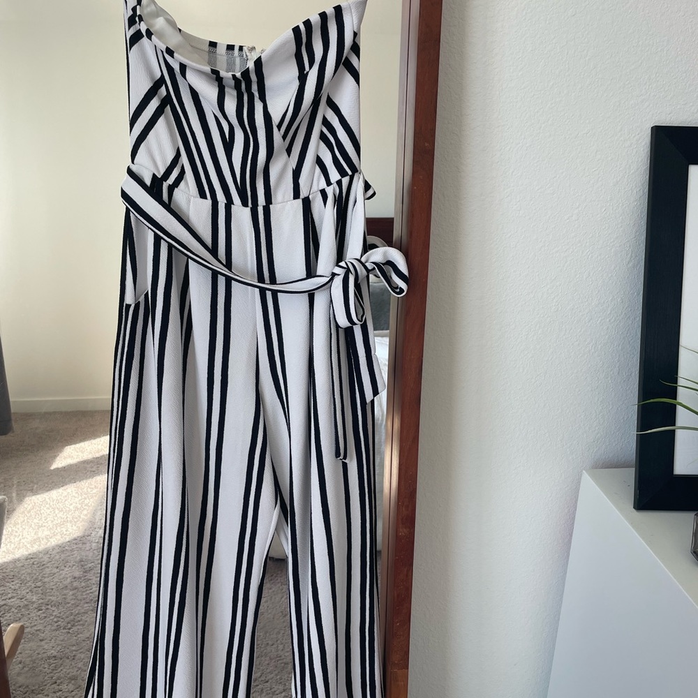Black and White Striped Jumpsuit